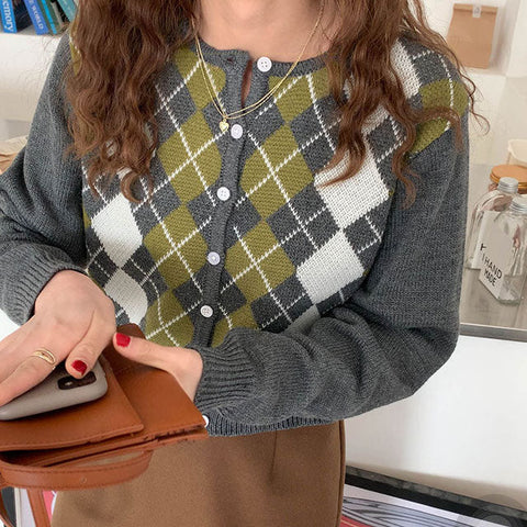 Argyle Plaid Cardigan