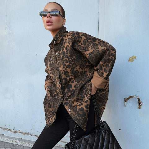 Lapel Loose Leopard Print Shirt Top