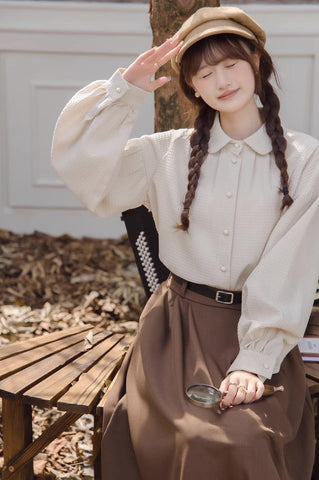 Waffle Puff Sleeve Blouse