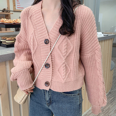 Cropped Cable Knit Cardigan