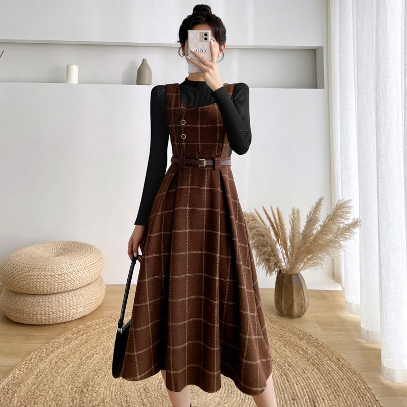 Plaid Pinafore Midi Dress