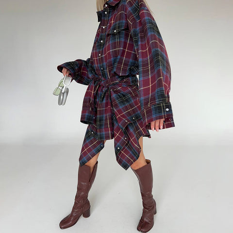 Lapel Loose Shirt Plaid Long Sleeve Shirt