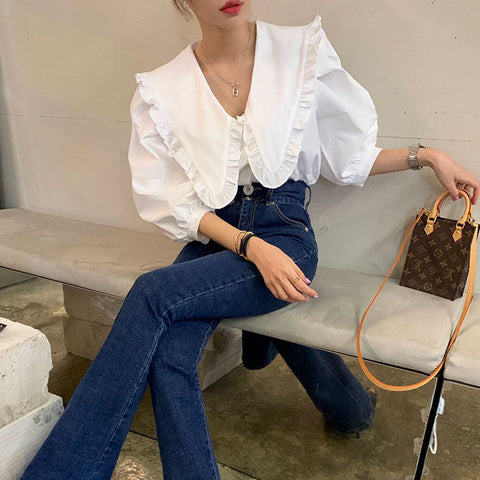 Oversized Peter Pan Collar Button Up Shirt