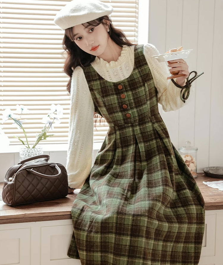 Chocolate Tea – Kariertes Twofer-Midikleid