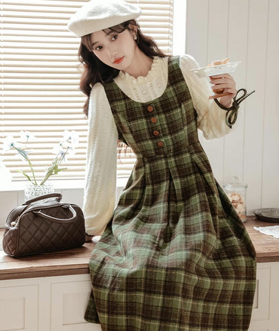 Chocolate Tea – Kariertes Twofer-Midikleid