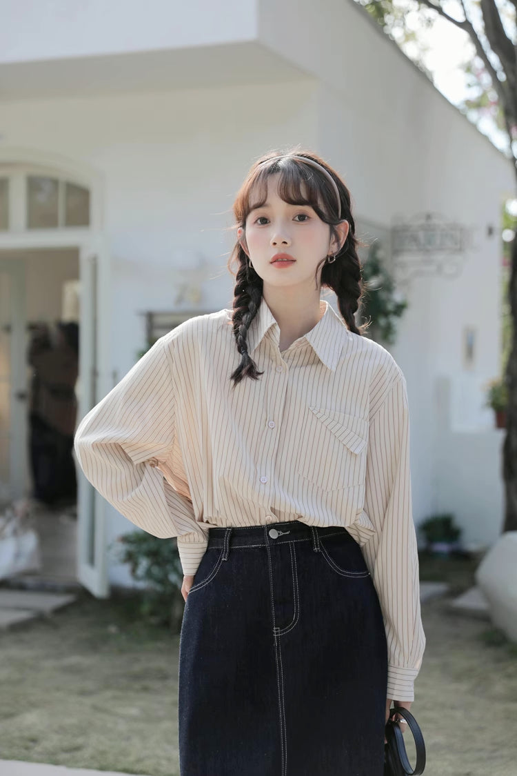 Boyfriend Stripe Button Up Shirt