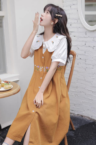 Wild Garden Button Pinafore Dress