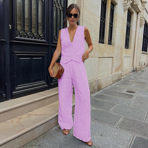 Cotton and Linen Sleeveless Vest Trousers Casual Suit