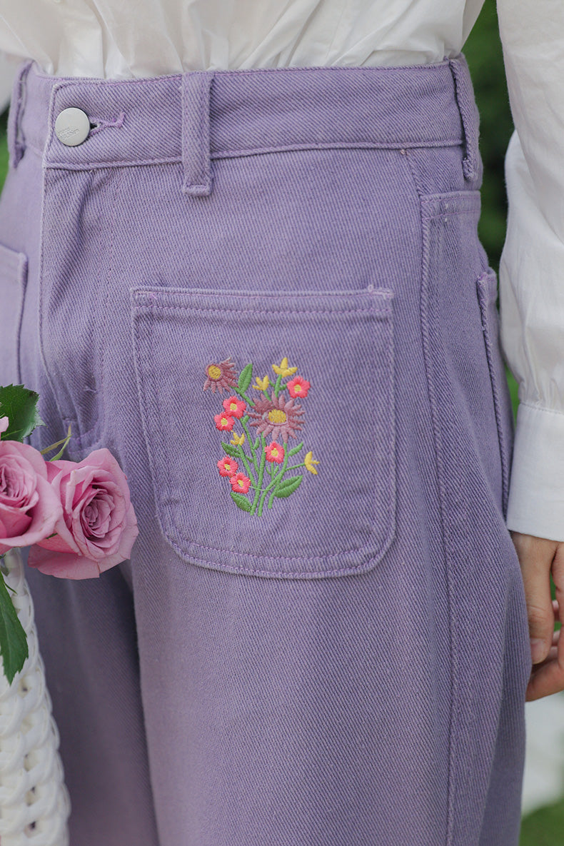 Embroidered Floral Pocket Jeans