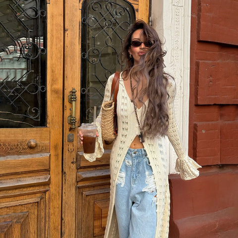 Knitted Cardigan With Openwork Crochet