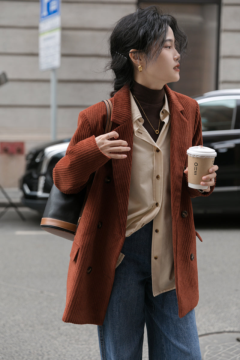 Corduroy Double Breasted Blazer Jacket