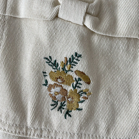 Bow Floral Embroidered Overalls