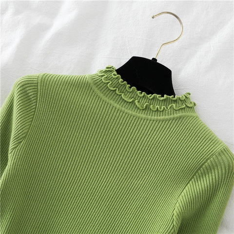 Basic-Pullover mit Stehkragen und Rüschen