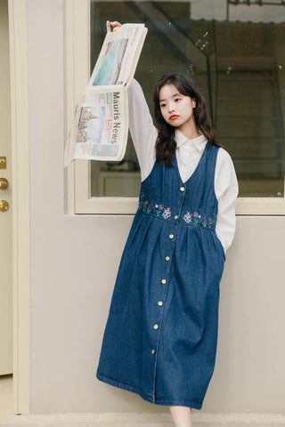 Wild Garden Button Pinafore Dress