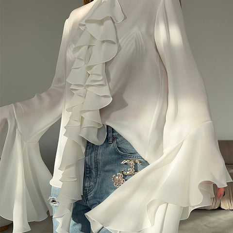 White Chiffon Blouse Elegant Spring Top