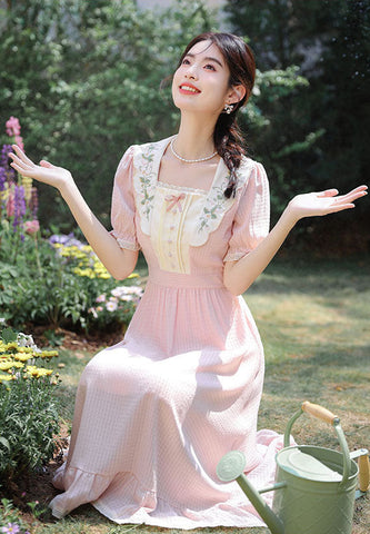 Sweet Floral Embroidered Midi Dress