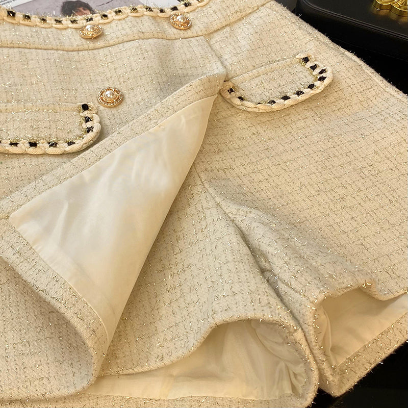 Pantalones cortos asimétricos de tweed preppy