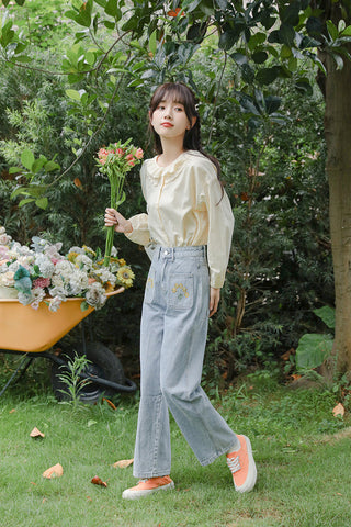 Embroidered Sunflower Pocket Jeans