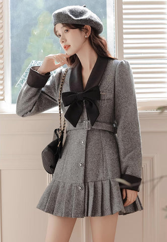 Peter Pan Collar Bow Mini Dress Coat