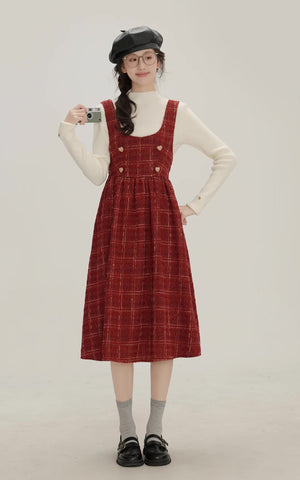 Sweet Apple Pie Plaid Pinafore Dress