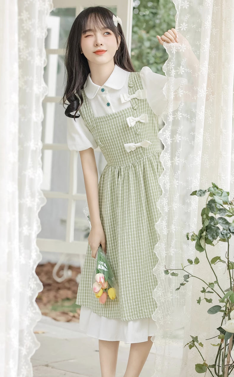 Zweiteiliges Kleid mit Gingham-Schleifen