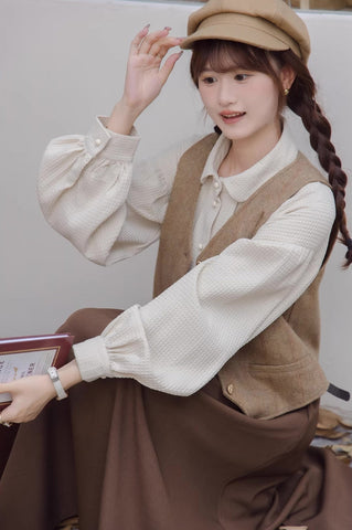 Waffle Puff Sleeve Blouse