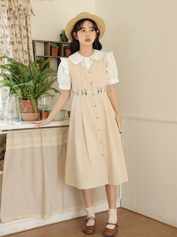 Wild Garden Button Pinafore Dress