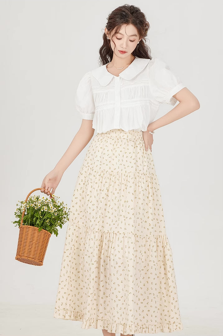 Ditsy Floral Tiered Midi Skirt