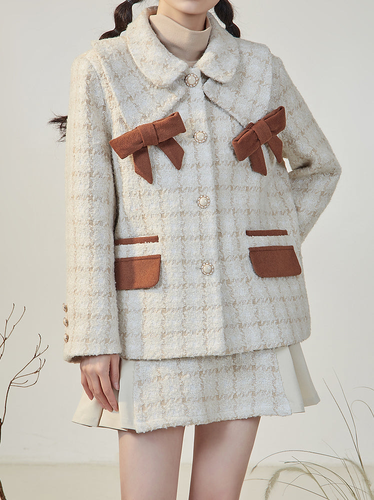 Latte Plaid Tweed Jacke / Rock