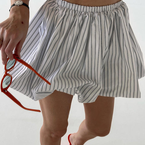 Balloon Skirt Striped Pleated Mini High Waist Skirt