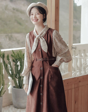 Button Up Suede Pinafore Dress