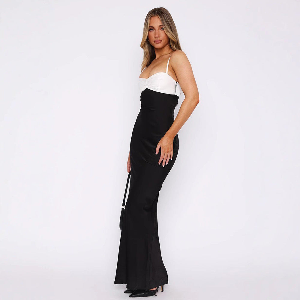 Contrast Color Off-Shoulder Tube Top Midi Dress