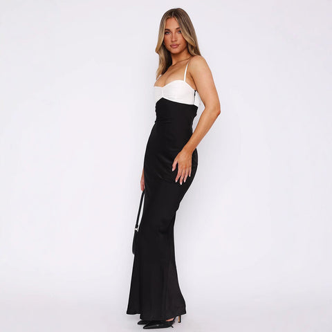 Contrast Color Off-Shoulder Tube Top Midi Dress