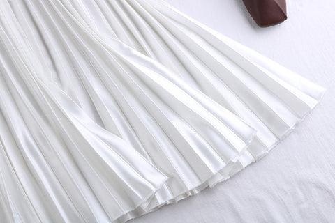 Pleated Satin Midi Skirt