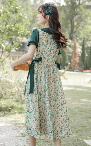 Flower Buds Pinafore Twofer Dress