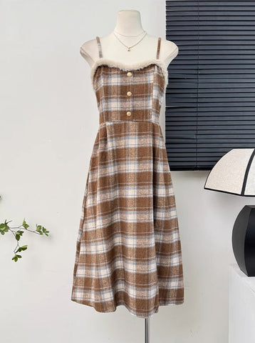 Fuzzy Plaid Midi Cami Dress