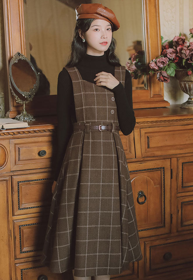 Plaid Pinafore Midi Dress