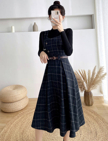 Plaid Pinafore Midi Dress