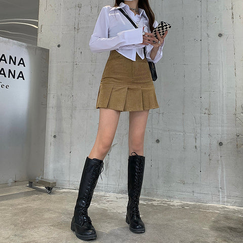 Corduroy Mermaid Pleated Skirt