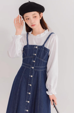 Midi-Camisole-Kleid aus Denim mit Knopfleiste
