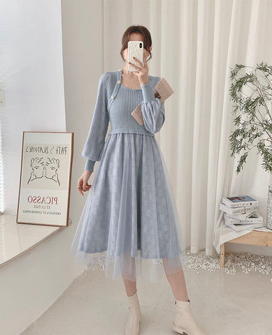 Vestido de suéter de punto con encaje