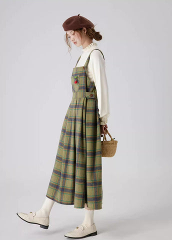 Matcha Plaid Midi Pinafore