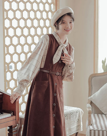 Button Up Suede Pinafore Dress