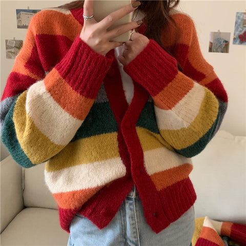 Herbstlicher Regenbogenpullover/Cardigan