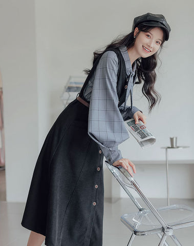 Button Up Suede Pinafore Dress