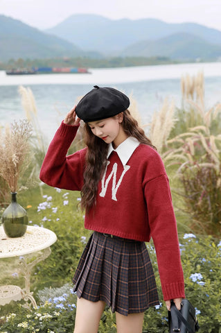 Muskatnussfarbener Mini-Faltenrock mit Karomuster