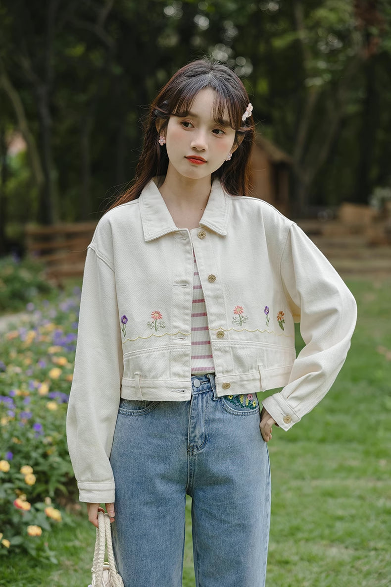 Personal Garden Embroidered Denim Jacket