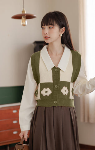 Chaleco retro Daisy con bloques de color y doble uso