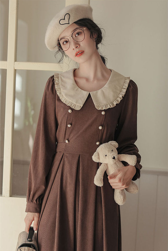 Corduroy Suede Peter Pan Midi Dress
