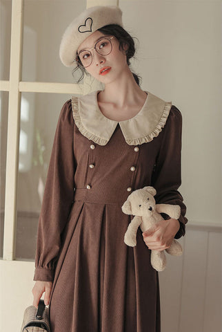 Corduroy Suede Peter Pan Midi Dress